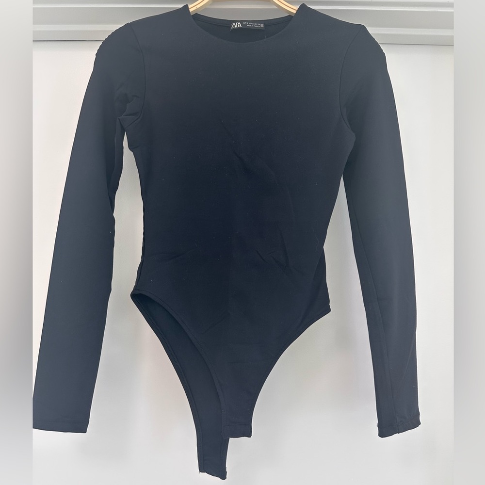 Zara Black Long Sleeve Bodysuit with Mock Neck